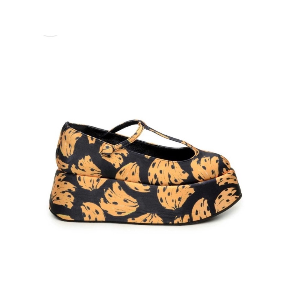 Farm Rio Shoes Sandals Bananica Ballerina Mary Jane Platform Black Yellow 10